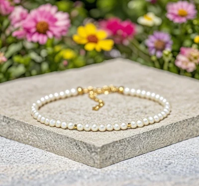 Pearls Crystal Gemstone Dainty Bracelet Minimalist Healing 3 mm Round Beads - Image 1 of 4