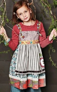 Girls Matilda Jane You & Me Percy Knot Dress Apron Bottles Apples Size 6 EUC - Picture 1 of 12