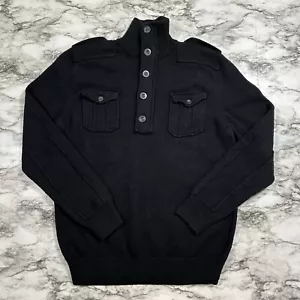 GAP Sweater Mens Size L Black 1/4 Button & Zip High Neck Wool Blend Knit - Picture 1 of 13