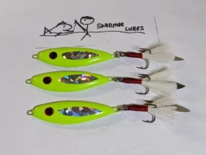 3 -1.5 oz SHAD Fishing Casting Jigging Lead Spoons Lures Chartreuse w Blade - Picture 1 of 7