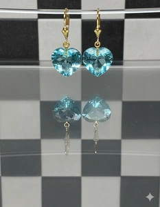 Aquamarin Ohrringe 925 Sterling Silber blau Herz Ohrhänger Geschenk für Sie - Bild 1 von 2