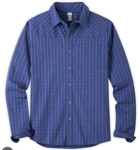 Stio Mens Bircher Shirt Size S Long Sleeve Blue Plaid Button Front Cotton Tech - Picture 1 of 7