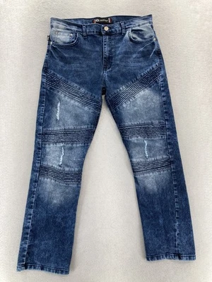 Pantalones de mezclilla Akademiks Jeans para niños 18 azules desgastados motociclista pierna recta Foto 1 de 4