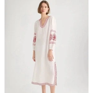 J Crew Bungalow Embroidered Linen Long Sleeve Midi Dress US Women's S New - Picture 1 of 8
