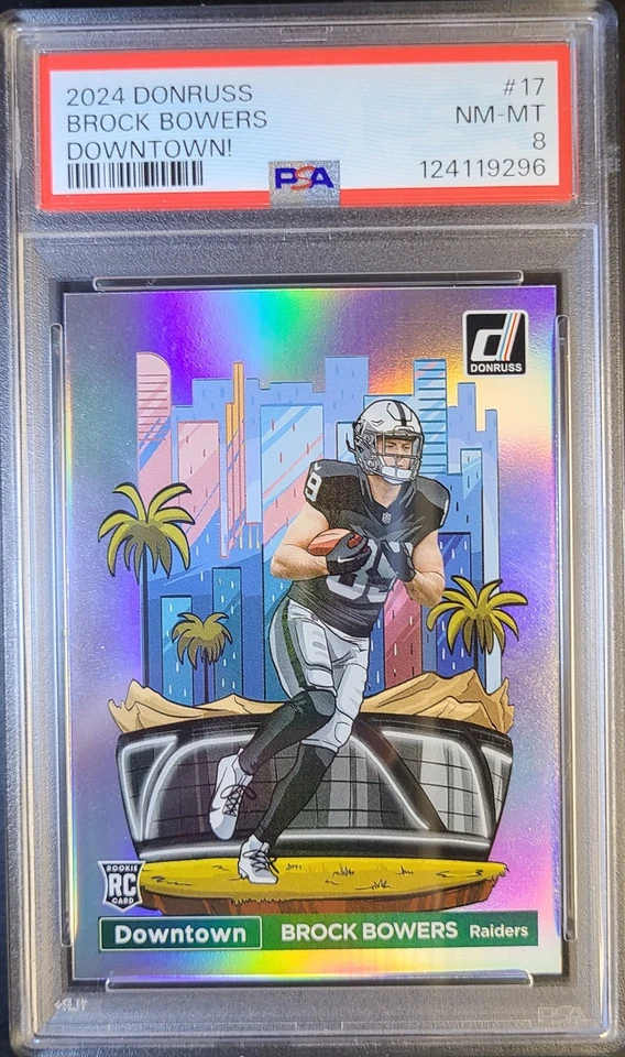 2024 Panini Donruss Football Brock Bowers #17 Downtown SP PSA 8(Recrack Special) - Image 1 of 1