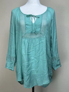 MAURICES Women's XL Blouse Teal Green Aqua Lightweight Peasant Spring - Picture 1 of 11