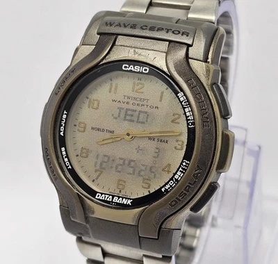 Casio Twincept Wave Ceptor Data Bank Quartz WVA-200 Ana/Digi Vintage Men’s Watch - Image 1 of 4