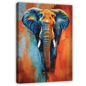 Leinwand Elefant Tier Blau Orange Wandbild Leinwandbild Wanddeko 263 - Bild 1 von 7