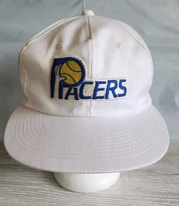Vintage 80s Indiana Pacers Old Logo Snapback Hat White AJD Logo Embroidered H1 - Picture 1 of 5