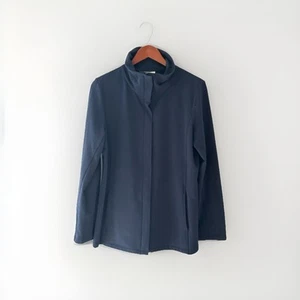 Eileen Fisher Mock Neck Full Zip Athletic Style Jacket Large Stretch Navy Blue - Picture 1 of 9