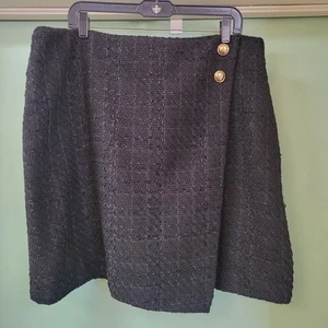 Nine West Women's Black Wrap Mini Skirt Gold Button Detail Side Zip Size XXL NWT - Picture 1 of 4