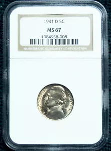 1941 D JEFFERSON NICKEL NGC MS67 - Picture 1 of 1