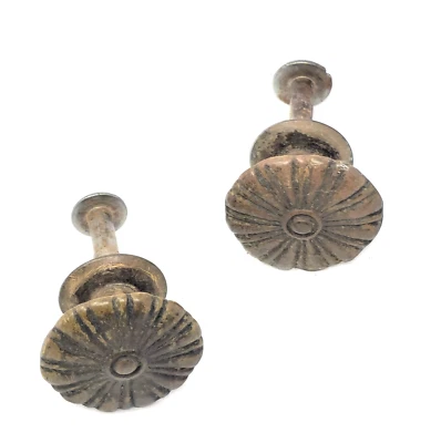 Brass Flower Cabinet Knobs Drawer Pulls Pair Vtg - Image 1 of 4