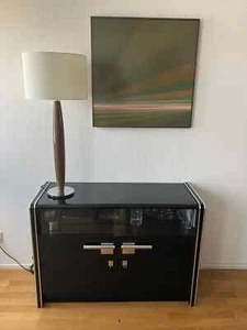 Lowboard, Vitrine, schwarz hochglanz, chrom mit Glas, art déco Stil - Bild 1 von 7