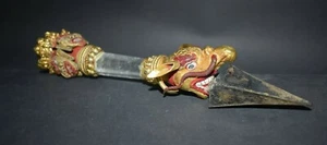 Phurba, TYBET, miedziane złocenie ogniem, pozostałości kryształów i żelaza, 20cm - Zdjęcie 1 z 8