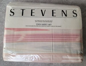 Vtg 80's Stevens Desert Sandstorm Sunrise Fitted Flat Pillow Case Twin Sheet Set - Picture 1 of 6