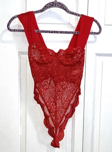 VTG Victoria's Secret Gold Label Lace Bodysuit Thong Teddy Underwire Red Sz 32B - Picture 1 of 6