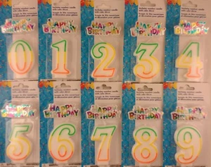 BIRTHDAY NUMBER CANDLES With "HAPPY BIRTHDAY' Cake Topper 3" 1/Pk SELECT: Number - Picture 1 of 11