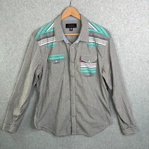 Mishka MNWKA NY Shirt Mens Large Gray White Striped Pearl Snap Pockets Western - Picture 1 of 13
