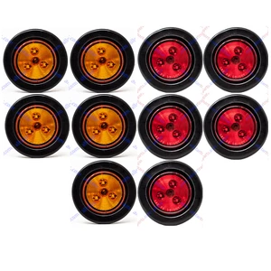 2" Round 3 LED Light Trailer Side Marker Clearance Grommet&Plug - 5 Amber+ 5 Red - Picture 1 of 7