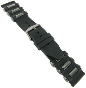 24mm Trendy Rubber Silicone Black on Black Tone Insert Mens Watch Band Strap