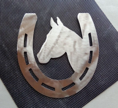 Лошадиная голова подкова плазменная резка металл настенное искусство 8 дюймов x 8 дюймов натуральная сталь прозрачная - Изображение 1 из 4