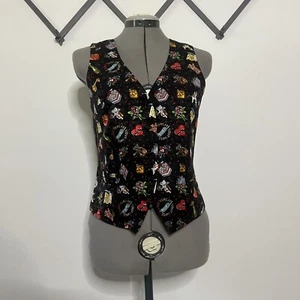 Vintage Nicole Miller 100% Silk Novelty Print Vest Valentines Covered Button S - Picture 1 of 5