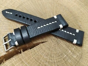 Correa Reloj Artesana en Cuero Vaquetilla Negra. Grueso correa 3 mm 005RF - Imagen 1 de 4