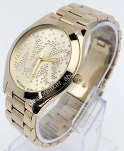 Michael Kors MK3590 Slim Runway Goldton Kristall MK Logo Damen Armbanduhr - Bild 1 von 4