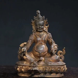 6.3" China old Tibetan Buddhism temple Bronze gilt Yellow Jambhala Buddha statue - Picture 1 of 9