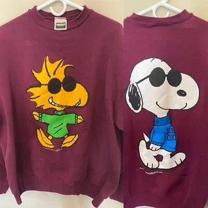 Vintage Double Sided 1970's Peanuts Sweatshirt Snoopy Joe Cool Woodstock Xl - Picture 1 of 13
