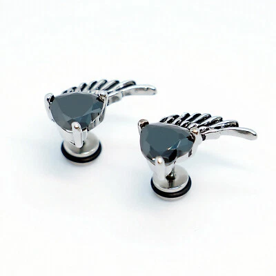 Brincos de orelha 2-4 peças de aço inoxidável pena CZ coração de amor asas de anjo berloque - Imagem 1 de 4