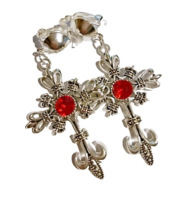 Ohrclips Clips Vampir Kreuz gothic silberf Strass blutrot rot Kruzifix 7cm lang - Bild 1 von 4