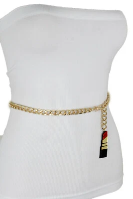 Mujeres Cadena de Metal Dorado Sexy Cinturón Cintura Cadera Rojo Lápiz Labial Dije Talla Grande XL XXL Foto 1 de 4