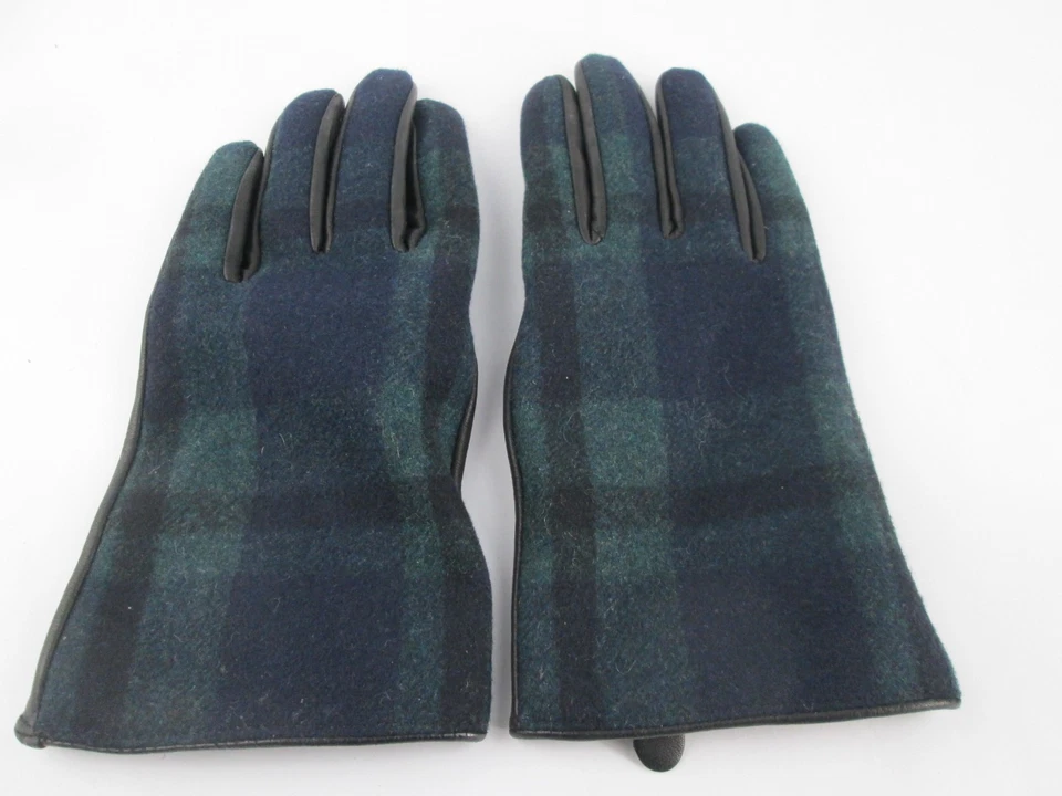 Luvas Talbots tamanho M verde azul xadrez mistura de lã couro cashmere forro de mistura - Imagem 1 de 4