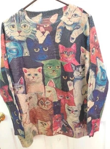 Maglione Pullover Taglia XL Misto Lana Donna Gatti Stampa All Over SìNo Ultra Morbido - Foto 1 di 5