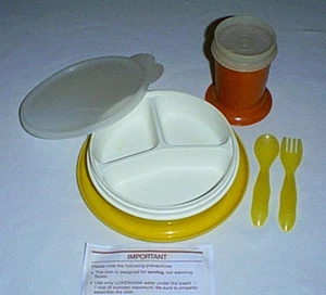 TUPPERWARE Toddler Sippy Cup, Spoon & Fork, and 'Little Diner' 3-pc Divided Dish - Picture 1 of 4