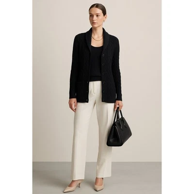 Ralph Lauren Chal Cuello Concha Conjunto Tank Cárdigan Suéter Mediano Negro Algodón Foto 1 de 4