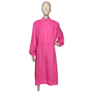 Vintage 80s Willi Of California Barbie Pink Sheer Chiffon Midi Dress Size L/XL - Picture 1 of 10