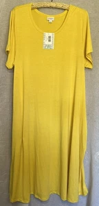 NWT LuLaRoe Jessie Dress Women's 2XL Yellow Casual Pockets Stretch Swing Solid - Picture 1 of 4