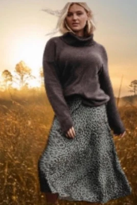 J JILL NWT Printed A-Line Midi Skirt in Storm Cloud Medium Majestic Leopard - Image 1 of 4