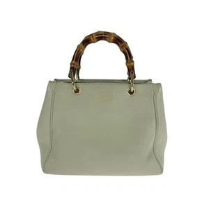 GUCCI Bamboo 368823 Handbag Ivory Brown GoldHardware leather GG - Picture 1 of 10