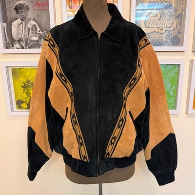 Jaqueta Bombardeiro Scully Vintage Anos 90 Masculina Camurça Ocidental Preta Tan GG - Imagem 1 de 4