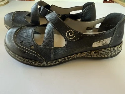 Rieker Daisy Mujer Talla 40 Cuero Negro Sin Cordones Maryjane Pisos #53 Foto 1 de 3