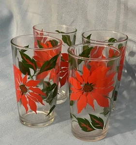 Weihnachtsstern Weihnachten Klarglas Trinkbecher Rot Grün 5" 4 Stück Vintage - Bild 1 von 12