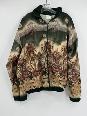 Chaqueta cortavientos Rainbow para hombre vintage verde cachemira cremallera completa talla M Foto 1 de 3