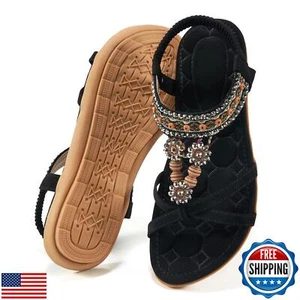 Alicegana Womens Sandals Dressy Summer: Comfortable Bohemian Flats Elastic An - Picture 1 of 5
