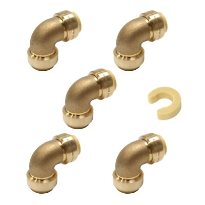 EFIELD-HOGER EFIELD 5 PCS 3/4" PUSH FIT ELBOW FITTINGS, Lead Free Brass