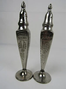 Quaker Shaker Set IS Ornate Silver Plate Salt Pepper Shaker 7.5" Tall Vintage - Picture 1 of 10
