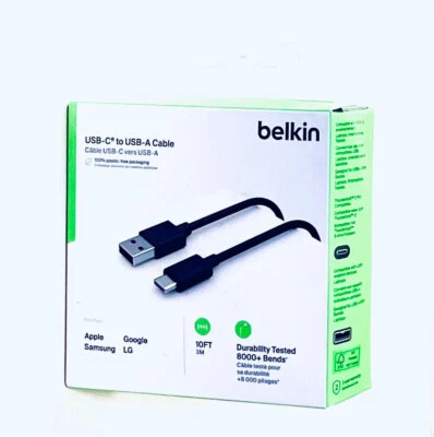 Belkin F2CU032bt10 CHARGE & SYNC USB-A to USB-C Cable (3m / 9.8ft, Black) - NIB - Image 1 of 4